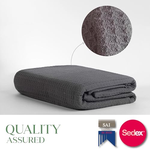 100% Cotton Waffle Weave Blanket for Hot Sleepers, Twin 92" x 68" - color: Charcoal Grey, size: Twin(92"x68")