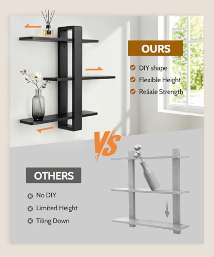 SUMGAR Black Floating Shelves for Wall, 3 Tier Adjustable Large Shelf Unit - color: Black, size: 3 Tier 19.6in