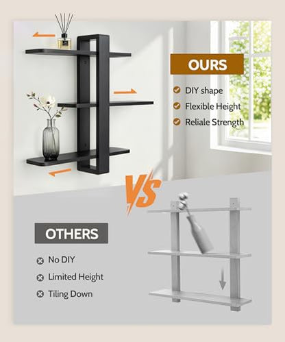 SUMGAR Black Floating Shelves for Wall, 3 Tier Adjustable Large Shelf Unit - color: Black, size: 3 Tier 19.6in
