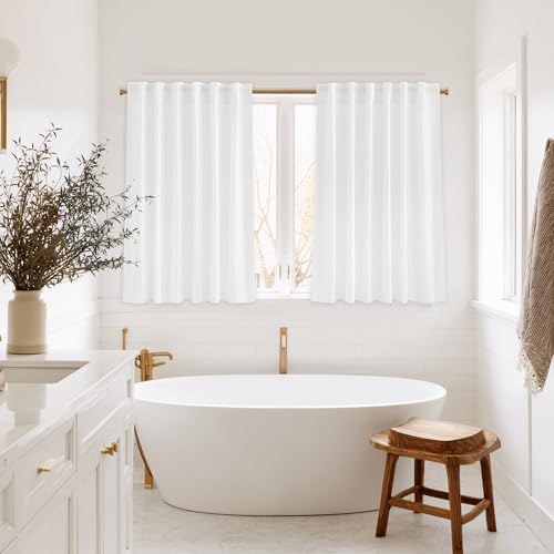 NICETOWN Non-See-Through Sheer Bathroom Curtains, Off White, W52xL45 - color: Off White, size: 52"W x 45"L (Pack of 2)