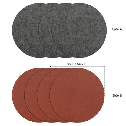 Myir JUN 14" Round Placemats Set of 4, Reversible Dual-Color Place Mats - color: Gray Terracotta