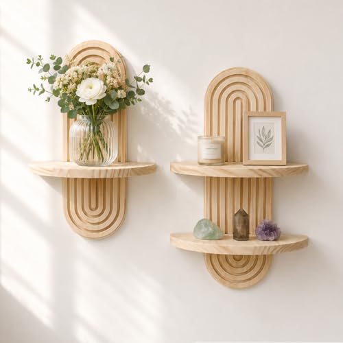 Artilady Boho Wall Decor Wood Shelves, Hanging Storage Candle Plant Holder - color: Beige Ab