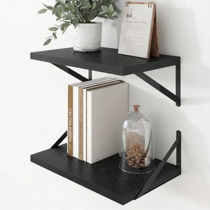 Axeman Deep Floating Shelves, 18'' x 12'' Black Wall Shelves Set of 2 - color: Black, size: 18W x 12D