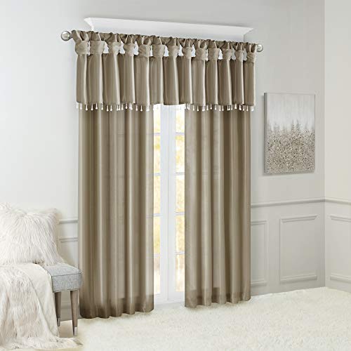 Madison Park Faux Silk Valances for Windows with Beads, 50x26 Pewter - color: Pewter, size: 50"W x 26"L (Pack of 1), style: Valance