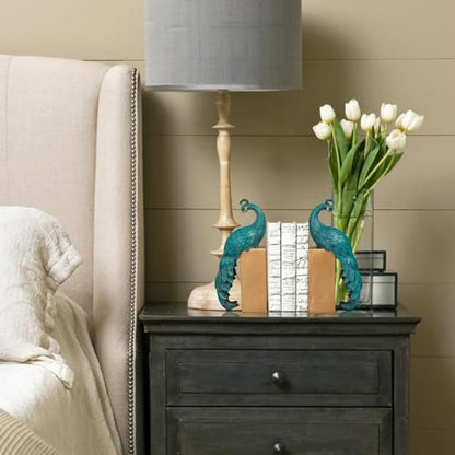 Heavy Duty Bookends Home Decor - Set of 2 Resin Peacock Non-Skid Decorative Bookends Bird Bookends Modern Peacock Statue Decor for Bookshelves Office Desk Living Room 6 * 2.5 * 12 Inch Braxio