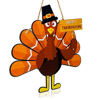 Jetec Thanksgiving Turkey Door Sign Wooden Hanging Plaque Decor,Simple - style: Simple