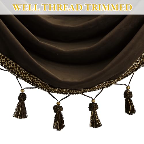 StangH Luxury Brown Waterfall Swag Tier Curtains W59 inches, 1 Panel - color: Brown, size: 59"W x 40"L (Pack of 1)