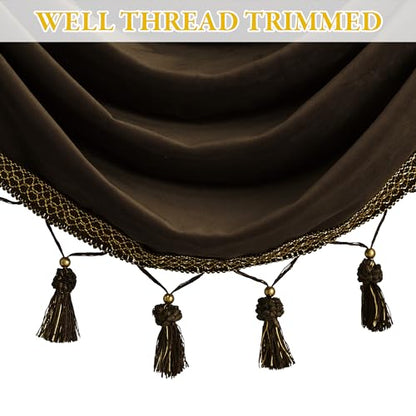 StangH Luxury Brown Waterfall Swag Tier Curtains W59 inches, 1 Panel - color: Brown, size: 59"W x 40"L (Pack of 1)