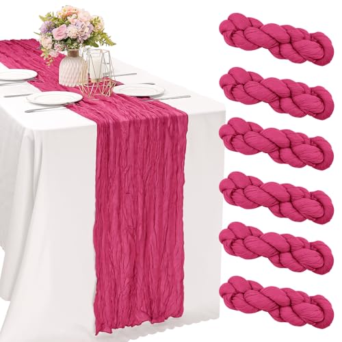 10FT Cheesecloth Table Runner Boho Party Home Decorations - color: Hot Pink, size: 35" x 120"-6 Pack