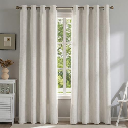 PFAS Free Ivory Linen Curtains 63 inch Length 2 Panels Set 100% Blackout Long Drapes for Bedroom Living Room Blackout Darkening Curtain Thermal Insulated (52x63 inch,Ivory) - color: Ivory, size: 52"W x 63"L (Pack of 2)