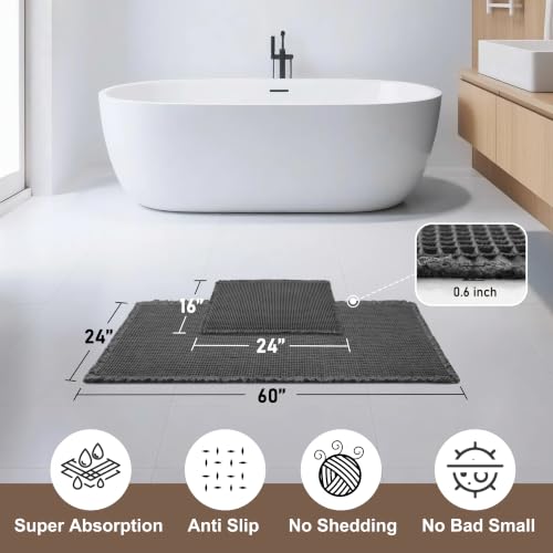 JIUZHEN Set of 2 Waffle Bathroom Rugs Non Slip Bath Mats, 16"x24"+24"x60" - color: Black, size: 16"x24" + 24"x60"