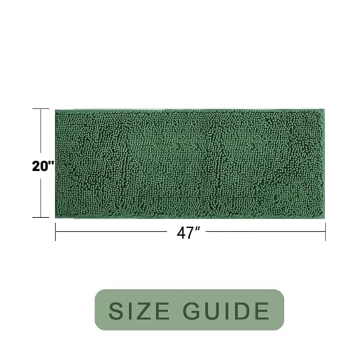 Chenille Bath Rug Runner, Ultra Soft Absorbent Bathroom Mat, Non-Slip PVC Backing, Machine Washable, 47x20, Dark Green - color: Dark Green, size: 1'8" x 3'11" (47"x20")