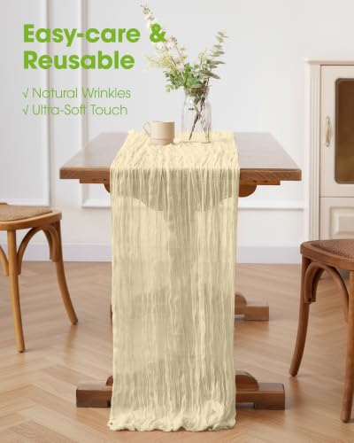 Pureegg 2 Pack Cheesecloth Table Runner 120 Inch Beige - color: Beige, size: 120" - 2 Packs