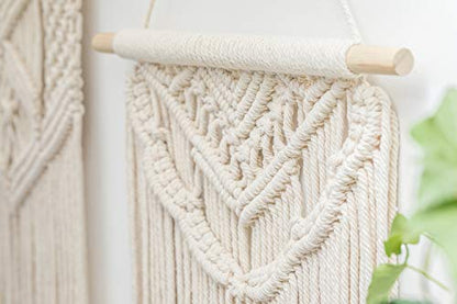 Mkono 2 Pcs Macrame Wall Hanging Boho Wall Art Decor Woven Chic Bohemian Room Decor for Bedroom Nursery Living Room Dorm Apartment, Medium Size 22" L x 13" W and 24" L x 13" W - size: Medium