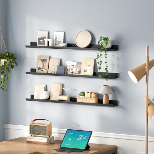 HOOBRO Floating Shelves, Wall Shelf Set of 3, 35.4 Inches Hanging Shelf - color: Black, size: 35.4 Inches