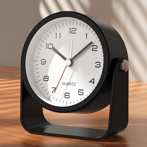 AYRELY® 3.5" Small Analog Travel Alarm Clock, Battery Operated Desk Clock - color: Black
