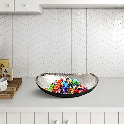 Monarch Abode Decorative Bowl for Home Decor – 12.75-Inch Black and Nickel Plated Hand Hammered Key Bowls for Entryway Table, Fruit & Potpourri Bowl for Centerpiece, Modern Catch All Key Holder Bowl - color: Black / Nickel, size: 12.75 x 8.75 x 3.5