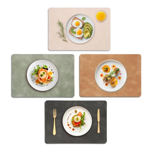 UnivoColors Placemats,Heat Resistant Placemats Set of 4 Washable 12 x 17 Inch,Waterproof Table Mats,Wipeable Pu Place Mats for Kitchen,Dining Room.(Green+Beige+Dark Gray+Camel) - color: Green+beige+dark Gray+camel