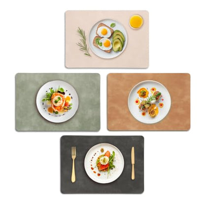 UnivoColors Placemats,Heat Resistant Placemats Set of 4 Washable 12 x 17 Inch,Waterproof Table Mats,Wipeable Pu Place Mats for Kitchen,Dining Room.(Green+Beige+Dark Gray+Camel) - color: Green+beige+dark Gray+camel