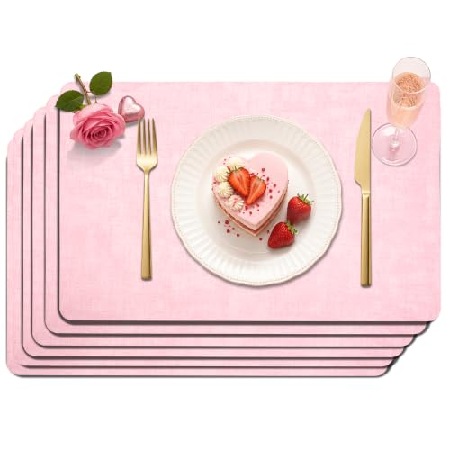 Maxpearl Faux Leather Placemats Set of 6, Easy to Clean, Light Pink - color: Light Pink
