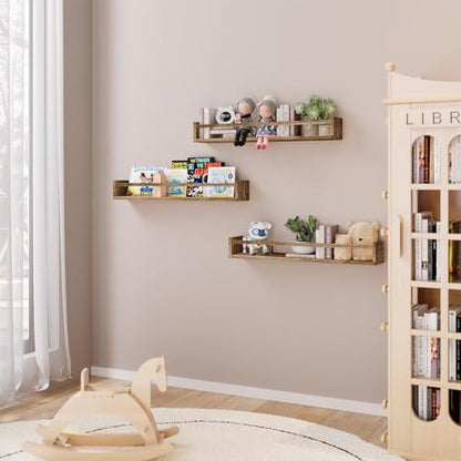 Fixwal Floating Nursery Book Shelves for Wall, 23.6 Inches, Set of 3, Brown - color: Brown, size: 23.6inches