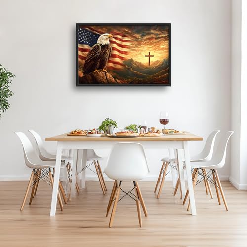Trulave Large Bald Eagle American Flag Wall Art for Living Room 36''x24'' - color: Bald Eagle, size: 36"L x 24"W