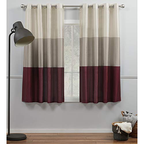 Exclusive Home Chateau Striped Faux Silk Grommet Top Curtain Panel Pair, 54"x63", Burgundy Taupe - color: Burgundy/Taupe, size: 54"W x 63"L (Pack of 2)