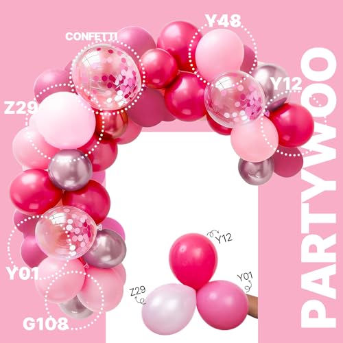 PartyWoo Hot Pink Balloons 66pcs 12 Inch Magenta Fuchsia Latex Balloons - color: Pink-3314