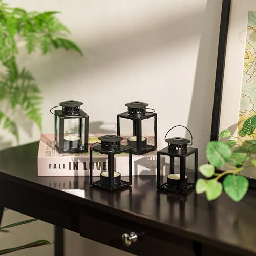 Small Black Lantern Decorative Outdoor, Set of 4 Candle Holder