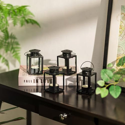 Small Black Lantern Decorative Outdoor, Set of 4 Candle Holder