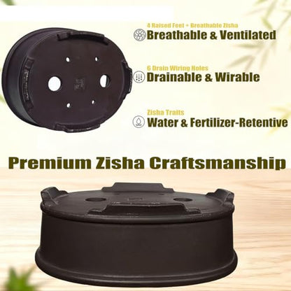 MUZHI Unglazed Natural Clay Bonsai Pot with Drip Tray, Oval Vintage Bonsai Tree Planter with Drainage for Bonsai Training Succulent Arrangement (Oval) - style: Simple Oval