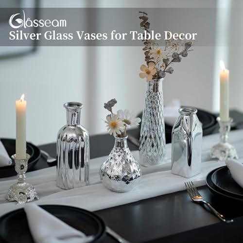 Glasseam Silver Glass Vase for Single Flower: 8 Pcs Small Decorative Vases - size: 8pcs