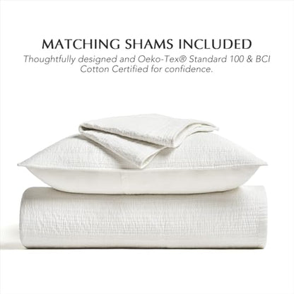 EVERGRACEHOME Cotton Sateen Channel Quilt Set, King Size, Bright White - color: Bright White, size: King (110" X 92")