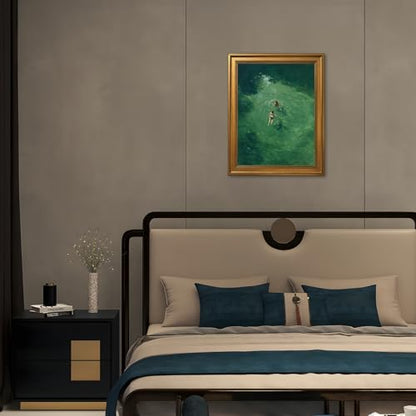 EQUEEN Green Abstract Swimming Poster Retro Wall Art Holiday Wall Decor Minimalist Canvas Print For Living Room Bedroom Office8x10inch Golden frame