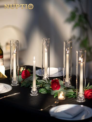 NUPTIO Hurricane Glass Candle Holders Bulk for Wedding - 12.6" H Set of 30