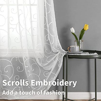 BGment White Sheer Curtains 84 Inches Long Living Room 2 Panels - color: White-cirrus, size: 52"W x 84"L (Pack of 2)