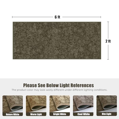 Deerly Floral Hallway Runner Rug 2x6, Washable Kitchen Rug Non Slip, Coffee - color: Coffee, size: 2'x6'