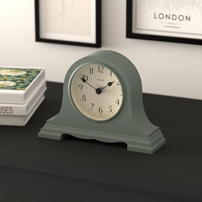 JONES CLOCKS® Speakeasy Small Mantel Clock | Classic Napoleon’s hat Design | Green | Contemporary Classic Style for Desk, Table, Shelf or Bedside - color: Asparagus Green