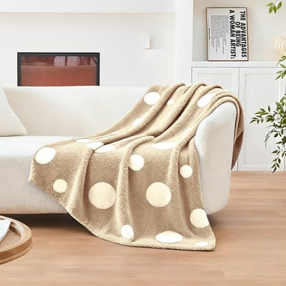 CozeCube Reversible Knit Throw Blanket, Beige White Polka Dot, 50"x60" - color: D-beige and White, size: 50"x60"