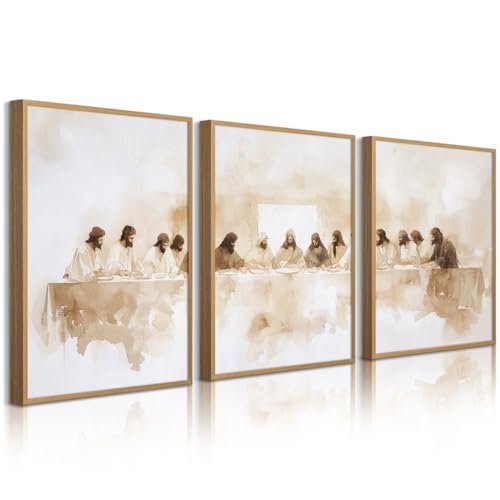 Baccone Jesus Wall Art Set of 3 Last Supper Wall Decor Christian Canvas Wall Art Religious Pictures Bible Renaissance Painting Leonardo Da Vinci Poster for Dining Room Living Room 12x16 Inch Unframed - color: Last Supper Prints, size: 12x16 Inch Unframed