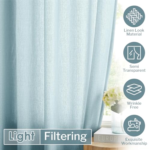 Melodieux Blue Semi Sheer Curtains 96 Inches Long for Small Windows Living Room Bedroom Linen Look Rustic Grommet Voile Drapes, 42 x 96 Inch (2 Panels) - color: Blue, size: 42"W x 96"L (Pack of 2)