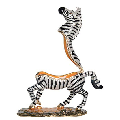 Zebra Trinket Box Jewelry Box Hand Painted Decorative Box with Hinged Lid Ring Earring Holder AnimalFigurine Collectible - color: Zebra