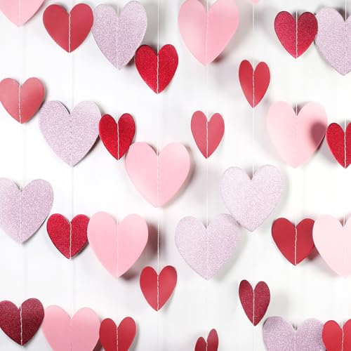 208Pcs Red-Pink Heart-Garland Party Streamers Valentines-Decorations - 56ft Rose Burgundy Hanging Paper Banner Birthday Sweetheart Baby Shower Galentines Day Photoshoot Props Christmas Decor Garsellen - color: Red Burgundy Pink