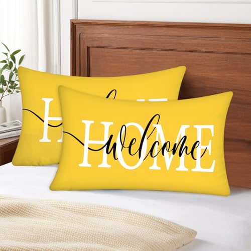 Yellow Lumbar Pillow Covers 12X20 Set of 2, Welcome Home - color: Welcome Home