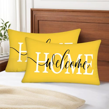 Yellow Lumbar Pillow Covers 12X20 Set of 2, Welcome Home - color: Welcome Home
