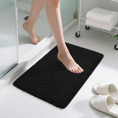 Black Bathroom Rugs Non Slip 30"x20",Absorbent Bath Mat Quick Dry - color: Black, size: 30" x 20" (Rectangular)