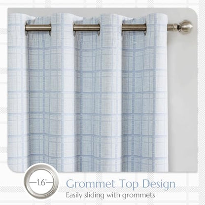 Beauoop Blue Plaid Jacquard Blackout Curtains for Bedroom 52x63 2 Panels - color: Blue, size: 52"W x 63"L (Pack of 2)