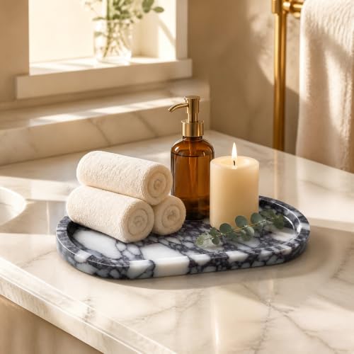 Natural Marble Decorative Tray-Bathroom Counter Decor Vanity Perfume Tray
