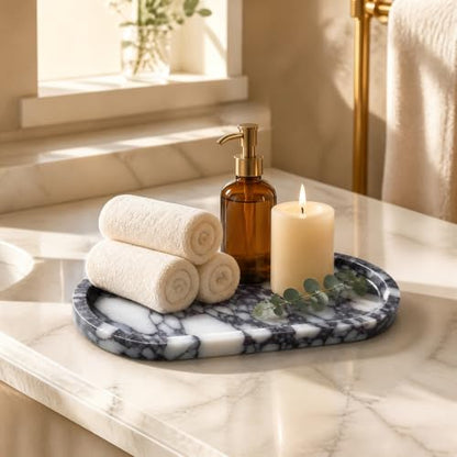 Natural Marble Decorative Tray-Bathroom Counter Decor Vanity Perfume Tray