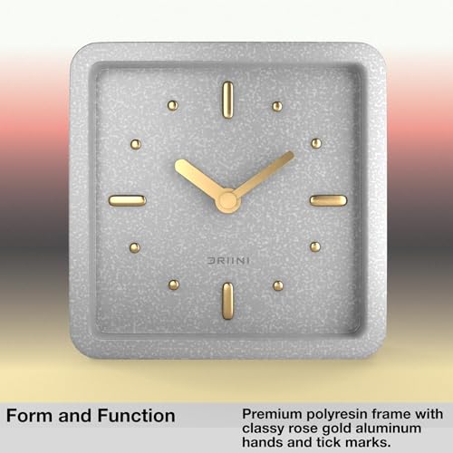 Driini Small Square Modern Desk Clock – Silent Analog, Gray and Gold - color: Cement